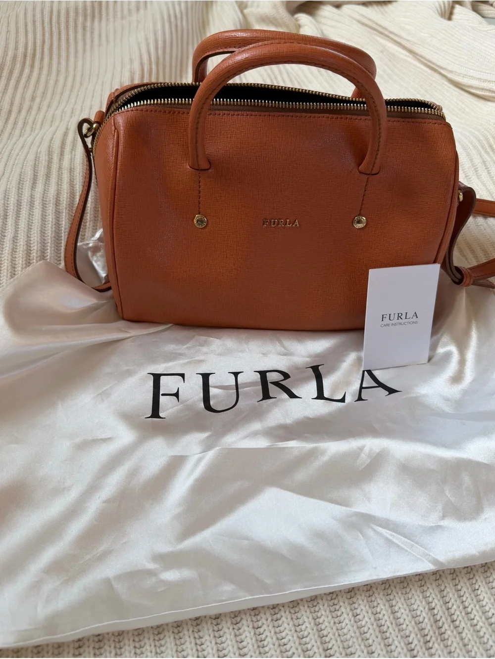 Furla Cognac Saffiano Leather Mini Satchel Linda tote